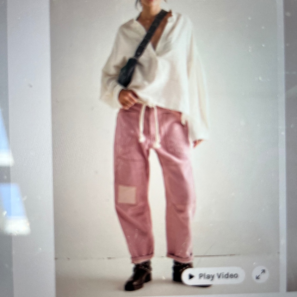 We The Free Pink Striped Moxie Barrel Jeans